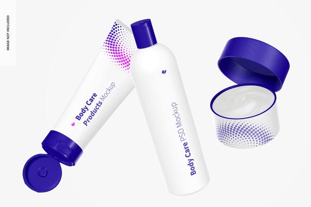 Free Body Care Products Scene Mockup, Floating Psd