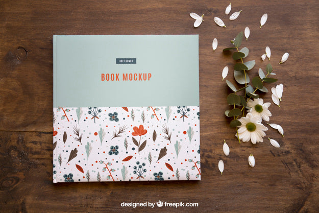Free Book Mockup And Petals Psd
