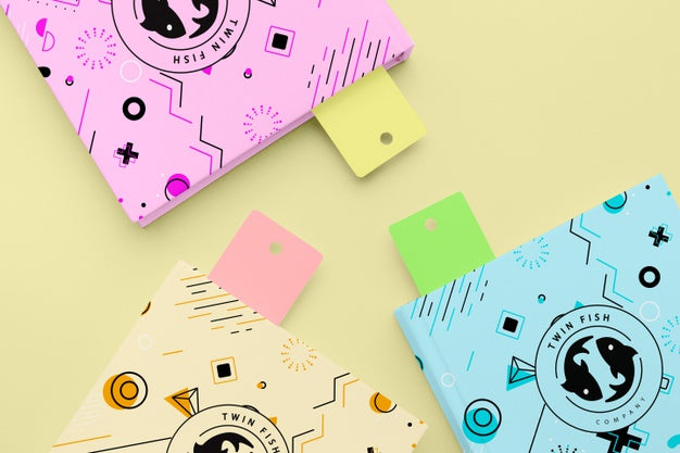 Free Books Mock-Up With Bookmarks Top View Psd