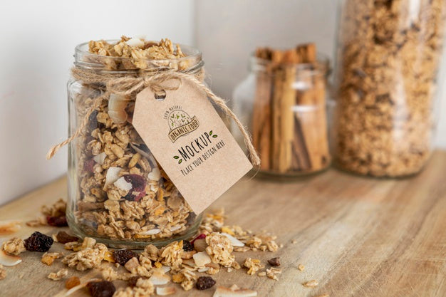 Free Breakfast Cereals Arrangement With Tag Mock-Up Psd