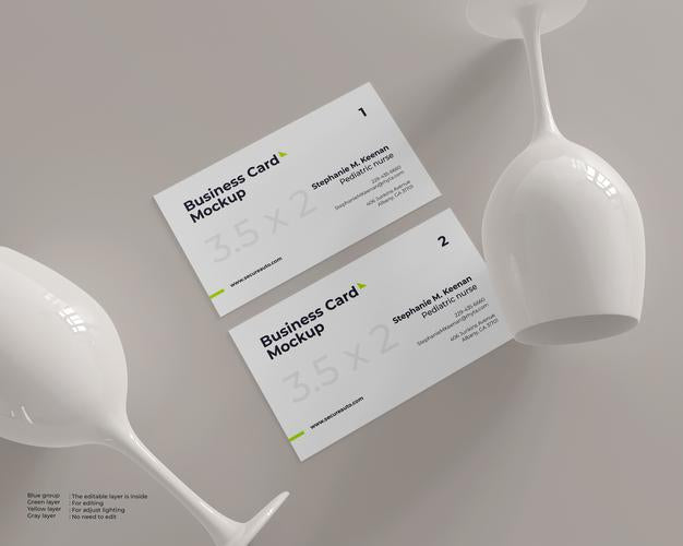 Free Business Card Mockup With Two Wine Glass Ceramic Psd