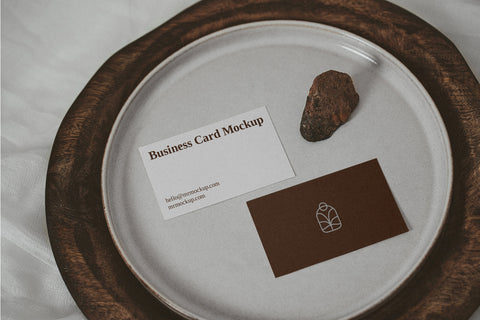 Free Business Card On Plate Mockup