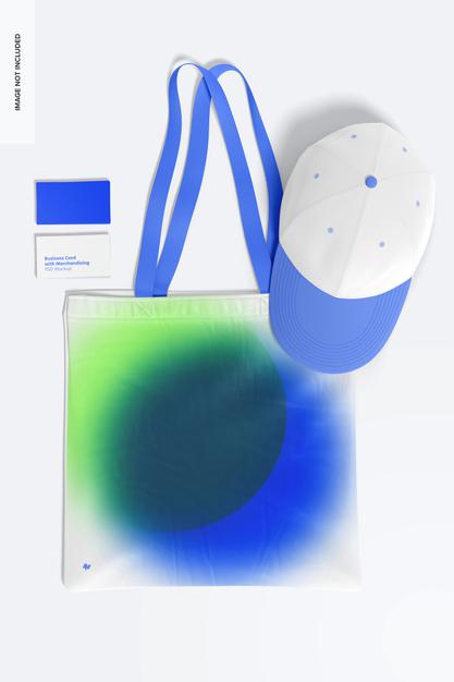 Free Business Card With Merchandising Mockup, Top View Psd