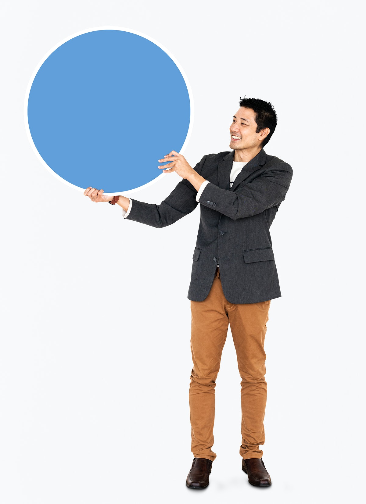 Free Businessman Holding A Blue Round Board
