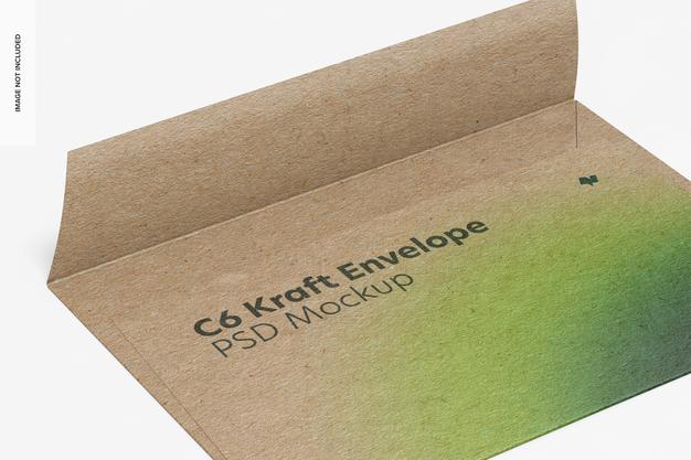 Free C6 Kraft Envelope Mockup, Close-Up Psd