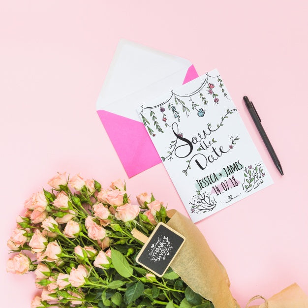 Free Card Mockup With Floral Decoration For Wedding Or Quote Psd