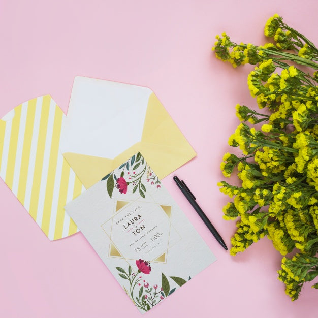 Free Card Mockup With Floral Decoration For Wedding Or Quote Psd