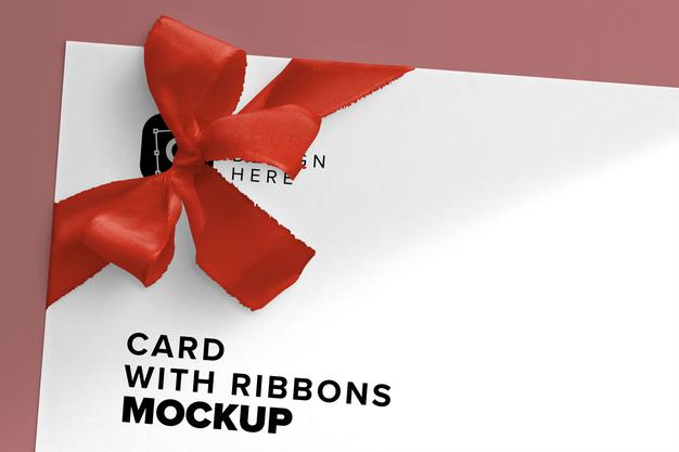 Free Card With Ribbons Mockup Psd