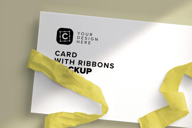 Free Card With Ribbons Mockup Psd
