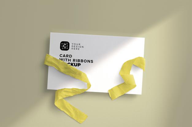 Free Card With Ribbons Mockup Psd