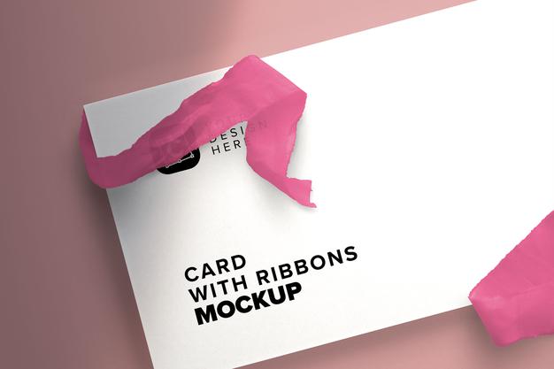Free Card With Ribbons Mockup Psd