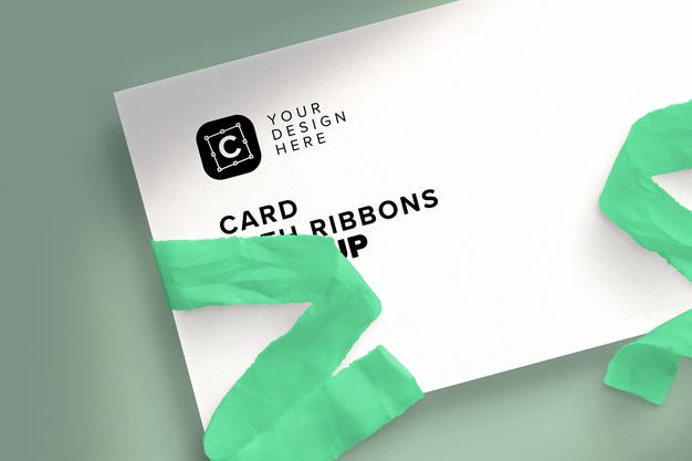 Free Card With Ribbons Mockup Psd