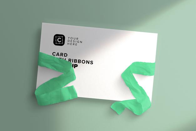 Free Card With Ribbons Mockup Psd