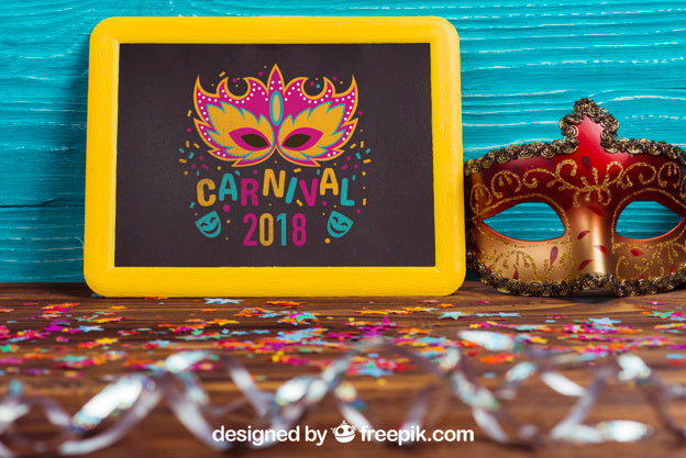 Free Carnival Mockup With Leaning Slate Psd