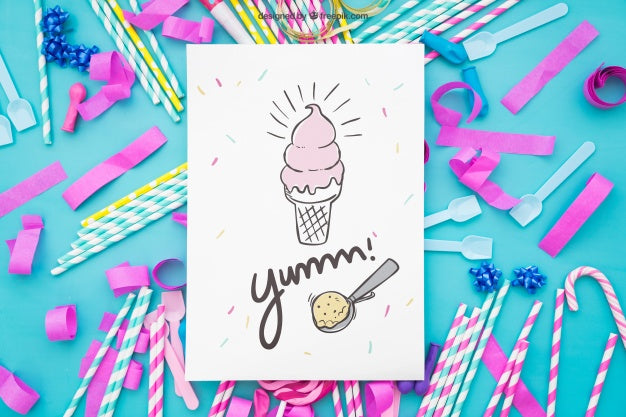 Free Celebration Composition With Card Decoration Psd