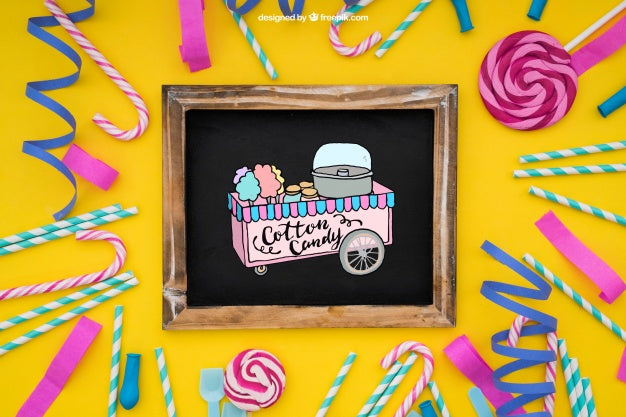 Free Celebration Decoration With Slate And Lollipop Psd