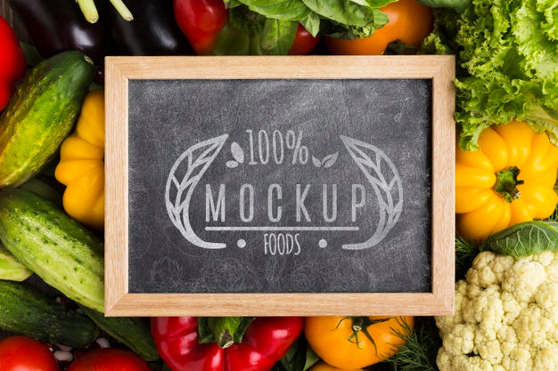 Free Chalkboard Locally Grown Veggies Mock-Up Psd