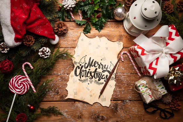 Free Christmas Decoration And Sweetswith Letter Mock-Up Psd