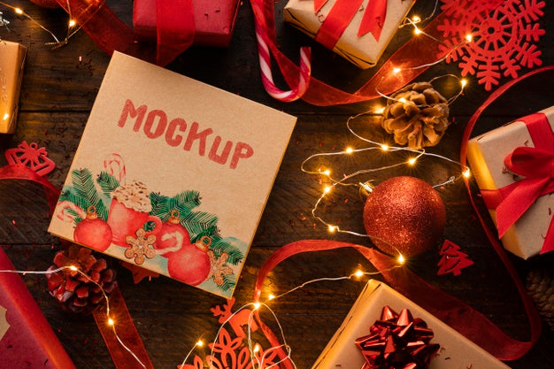 Free Christmas Mock-Up With Winter Lights And Decoration Psd