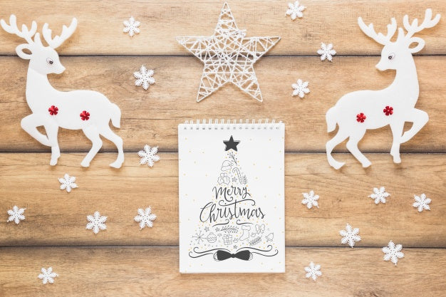 Free Christmas Mockup With Spiral Notepad Psd