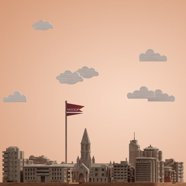 Free Cities World Day 3D Miniature Model Mock-Up Psd