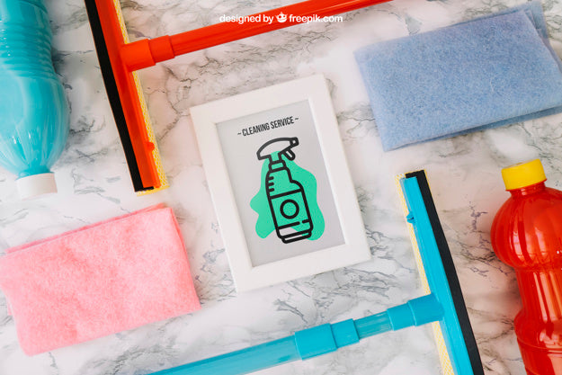 Free Cleaning Mockup With Frame In Middle Psd