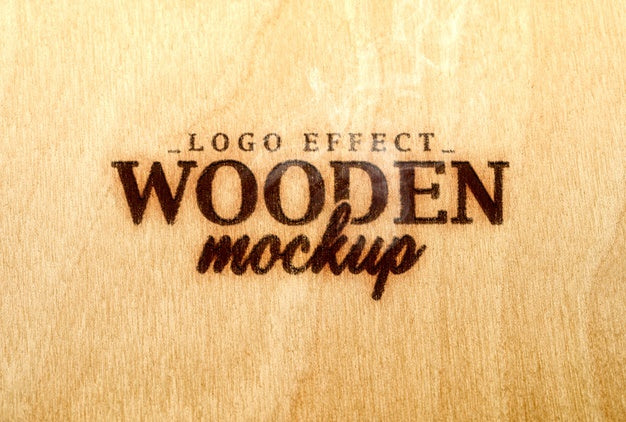 Free Close Up On Wooden Logotype Mockup Psd