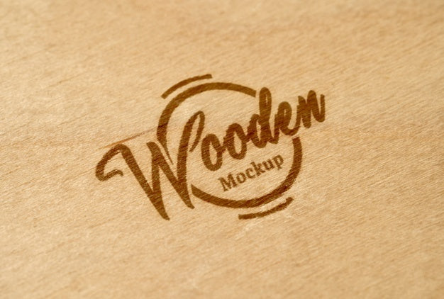 Free Close Up On Wooden Logotype Mockup Psd