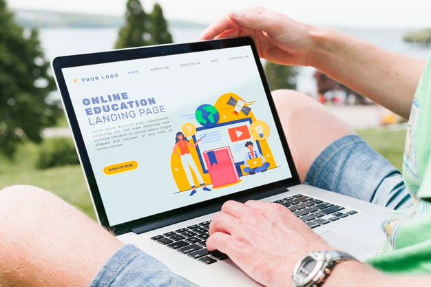 Free Close-Up Student Doing Online Education Outdoors Psd