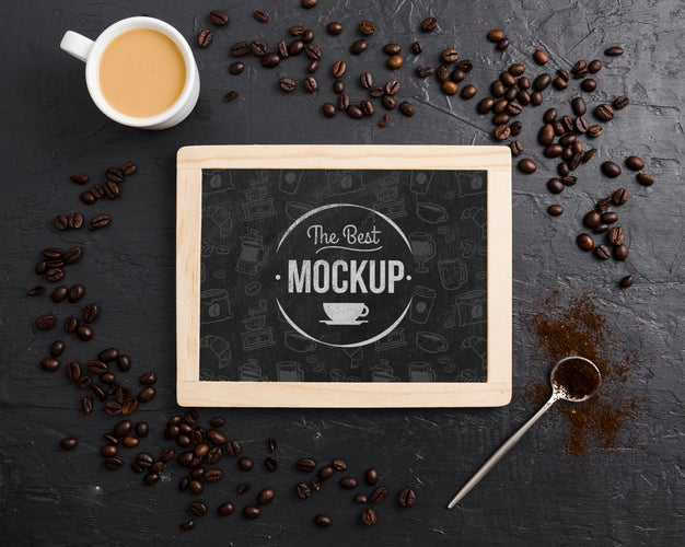 Free Coffee Beans And Cup Of Coffee Mock-Up Psd