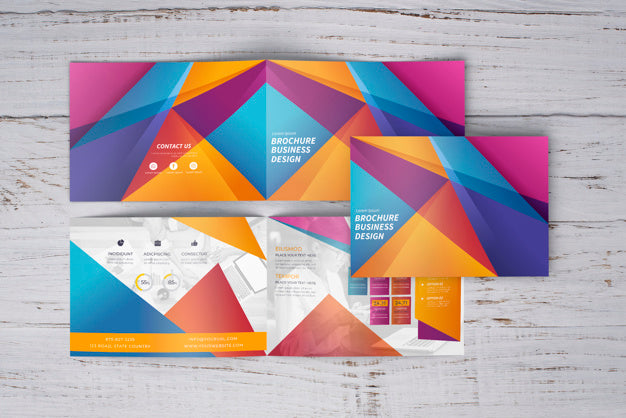 Free Colorful Geometric Brochure Mockup Of Three Psd