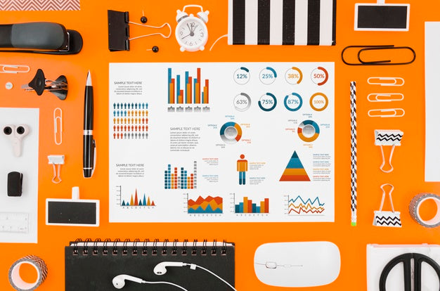 Free Colorful Graphics Mock-Up On Orange Background Psd