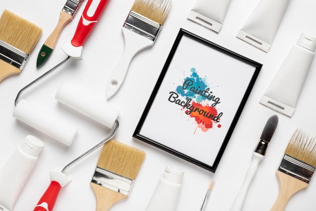 Free Colorful Painting Concept Mock-Up Psd