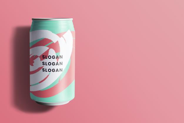 Free Colorful Soda Can Mockup For Beverage Packaging Design Psd