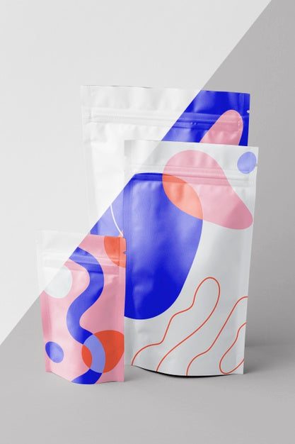 Free Composition Of Colorful Mock-Up Doypack Psd