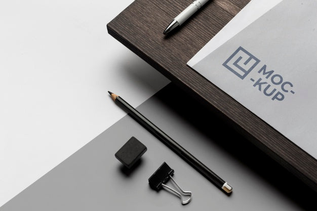 Free Composition Of Mock-Up Stationery On Wood Psd