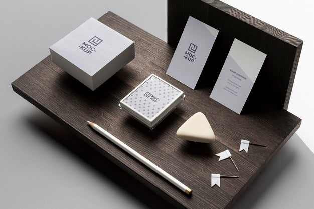 Free Composition Of Mock-Up Stationery On Wood Psd