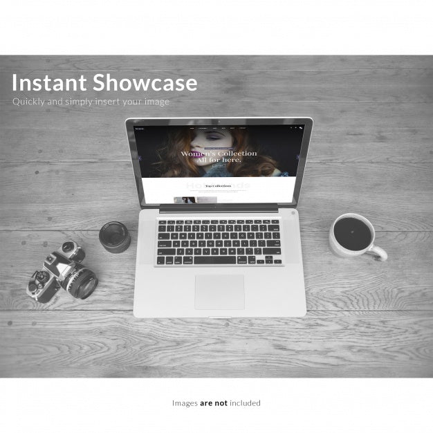 Free Computer On Dark Wooden Table Mock Up Psd