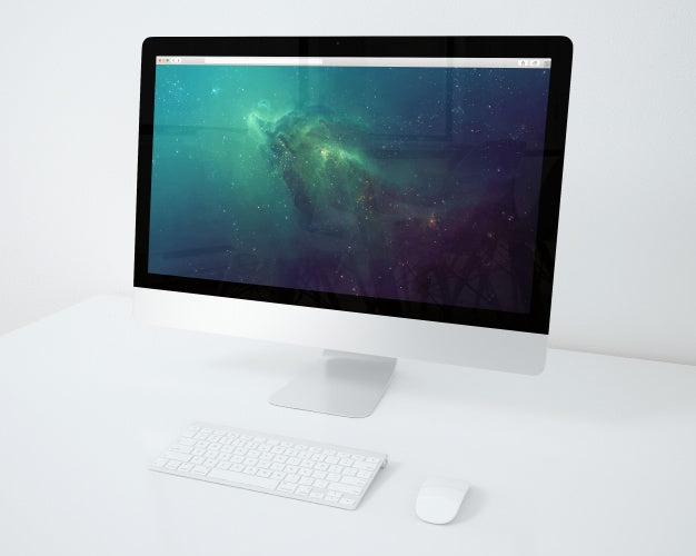 Free Computer On White Desktop Mock Up Psd