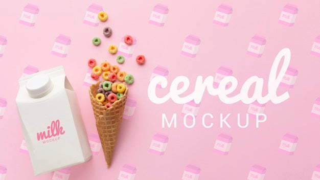 Free Cone With Cereals And Bottle With Milk For Breakfast Psd