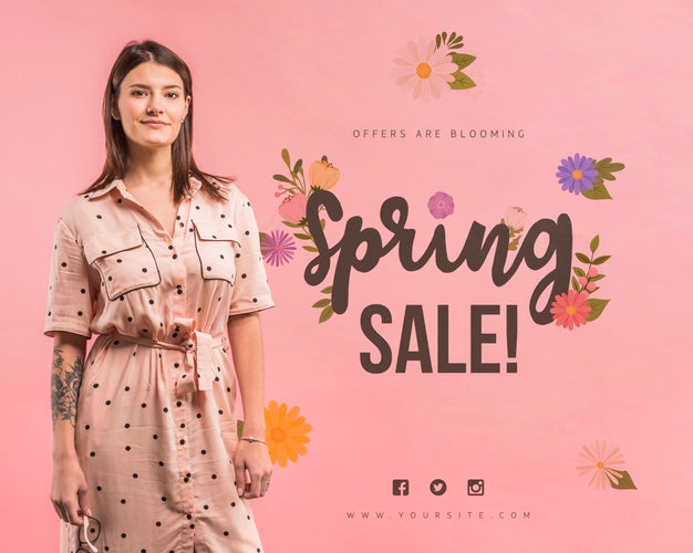 Free Copyspace Mockup For Spring Sale With Attractive Woman Psd