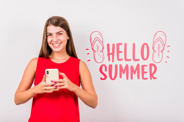 Free Copyspace Mockup For Summer With Joyful Woman Psd