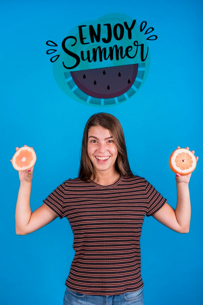 Free Copyspace Mockup For Summer With Joyful Woman Psd