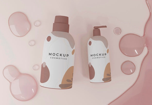 Free Cosmetic Containers And Bubbles Top View Psd