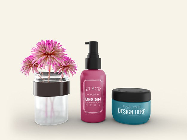 Free Cosmetic Cream Container And Tube Mockup For Cream, Lotion, Serum, Skincare Blank Bottle Packaging. Psd