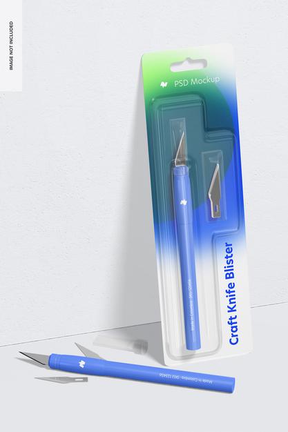 Free Craft Knife Blister Mockup, Leaned Psd