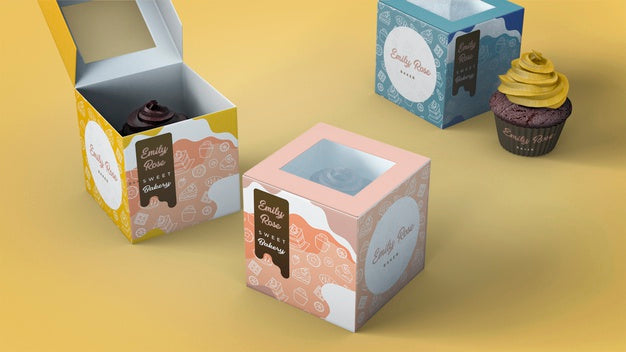 Free Cupcake Packaging And Branding Mockup Psd