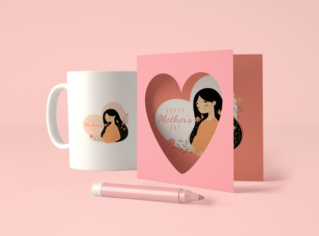 Free Cute Assortment For Mother'S Day With Card Mock-Up Psd