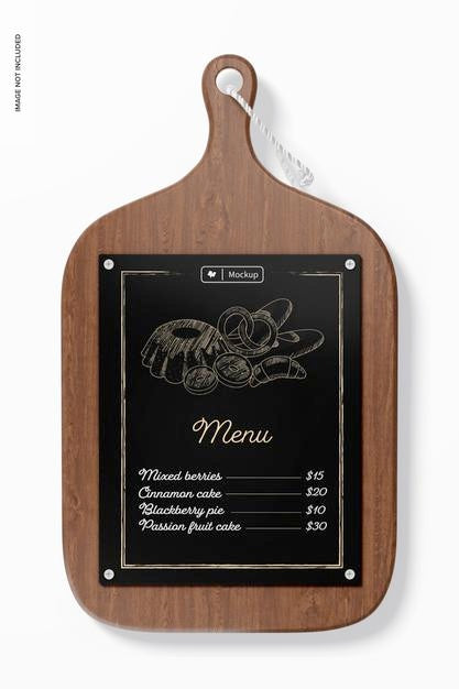 Free Cutting Board Menu Mockup, Top View Psd