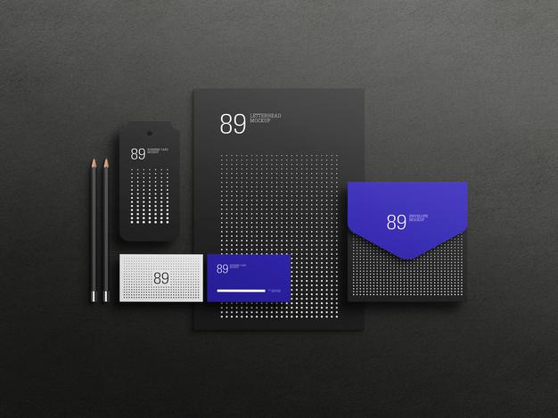 Free Dark Stationary Set Mockup Psd
